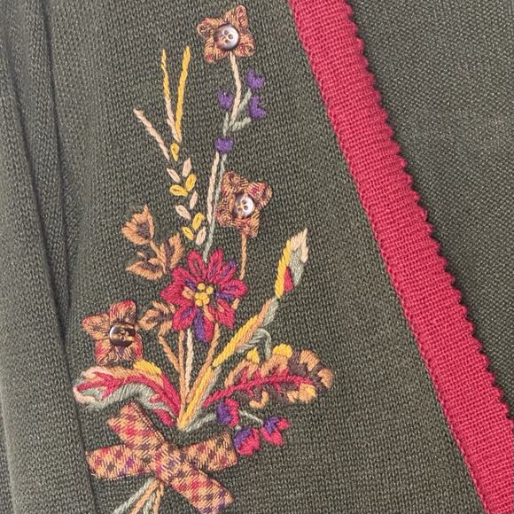 Napa Valley Women’s Cardigan Sweater Small Green Houndstooth Floral Embroidered - Picture 4 of 9